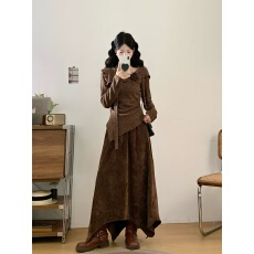 批发<b class='q'>实拍</b> 法式复古长袖打底针织衫半身裙套装秋冬修身气质穿搭一整套