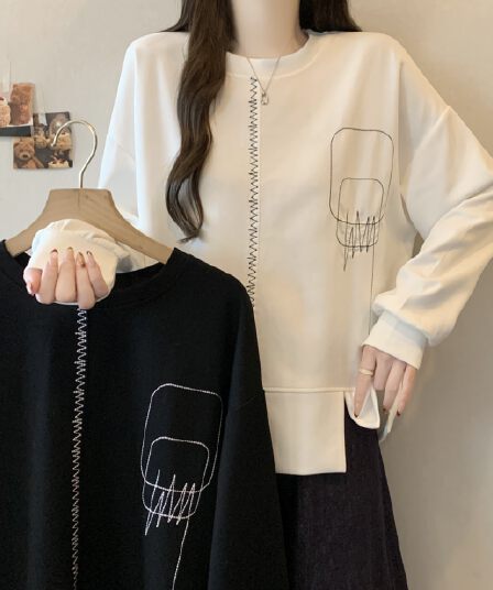 실사 빅 사이즈 새로운 고유 한 Chic 후드티 라운드 넥 루즈핏 캐주얼 외국 가스 연령 감소 긴팔 맨위 트렌디
