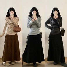 批发实拍大码花朵针织衫上衣女装半身裙套装新款春季穿搭两件套