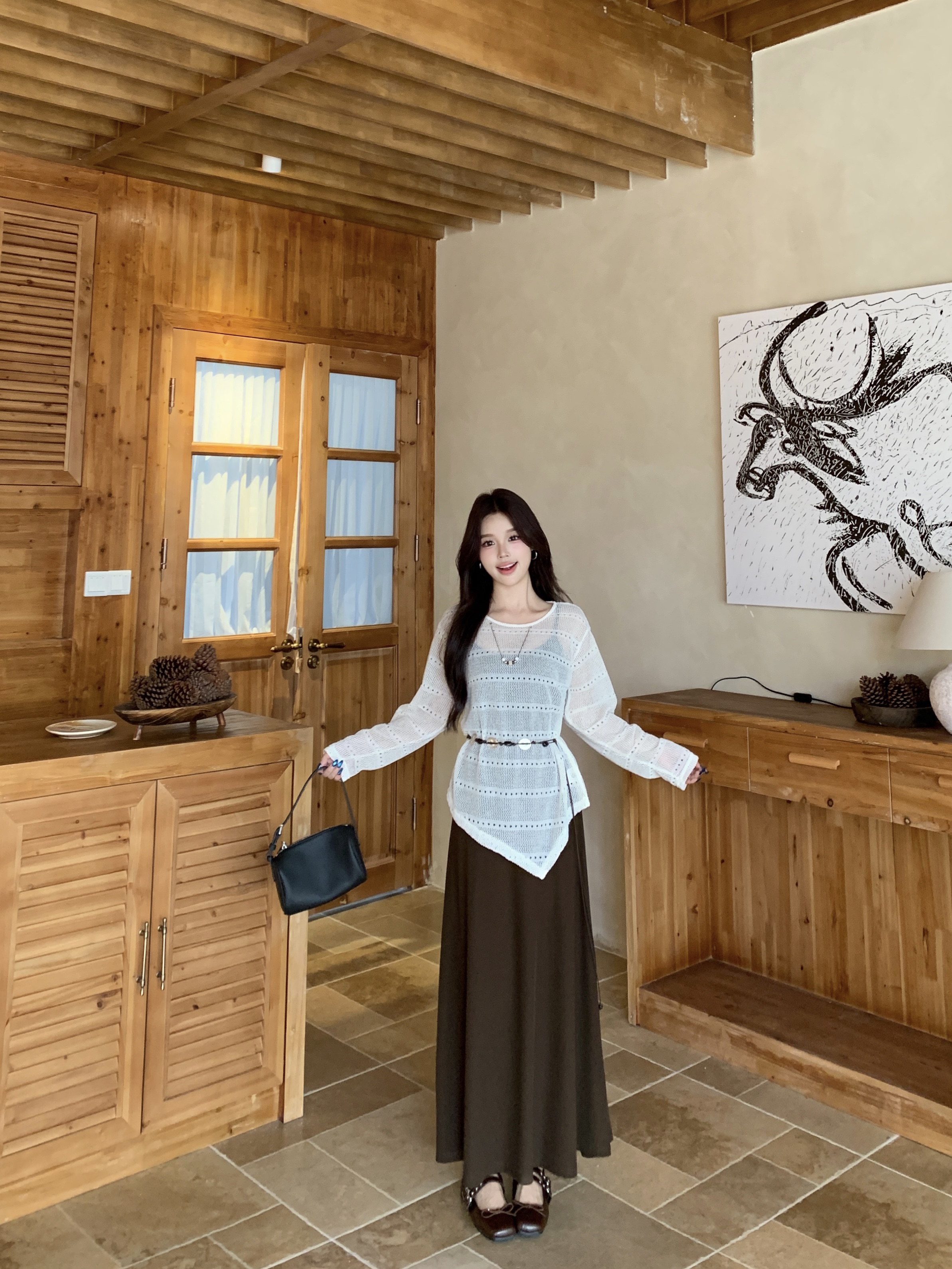 新款温柔风套装女设计感不规则系带收腰显瘦上衣吊带裙两件套 服裝批發女裝批發服飾貨源