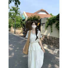 批发实拍实价~镂空罩衫女夏套<b class='q'>装</b>新款波西米亚宽松上衣+长款蛋糕半身裙