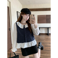 批发实拍实价~2026春季新款叠穿衬衫假两件宽松<b class='q'>百搭</b>拼接长袖衬衫女