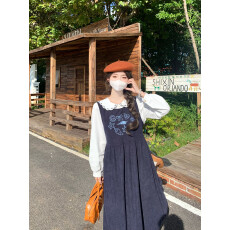 批发实拍实价~新款日系小个子收腰洋气减龄学院风<b class='q'>连衣裙</b>+娃娃领衬衫