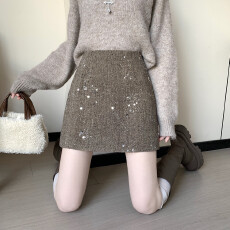 批发实拍实价~小香风重工亮片<b class='q'>性感</b>气质半身裙女秋冬高腰显瘦百搭A字裙