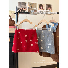 批发实拍实价~新款灰色蝴蝶结毛呢<b class='q'>半身裙</b>女冬季别致减龄显瘦A<b class='q'>字</b><b class='q'>裙</b>短<b class='q'>裙</b>