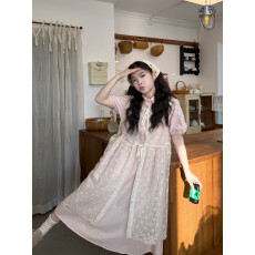 批发实拍实价~蝴蝶结蕾丝罩衫叠穿娃娃领<b class='q'>连衣裙</b>女夏季减龄洋气两件套