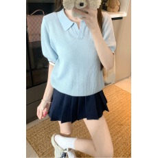 批发实拍<b class='q'>特价</b>天丝短袖t恤针织衫夏2025新款潮纯色镂空POLO领上衣女装