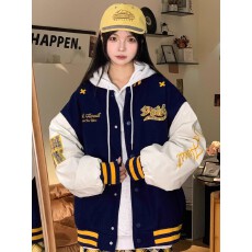 批发美式复古撞色刺绣棒球服女春季<b class='q'>新款</b>国潮宽松oversize百搭外套<b class='q'>夹克</b>