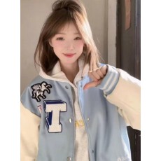 批发毛呢拼皮刺绣字母棒球服外套女春季<b class='q'>新款</b>学院风休闲百搭<b class='q'>夹克</b>上衣