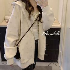 批发<b class='q'>特价</b>印花+华棉复合牛奶丝连帽卫衣女oversize港味外套