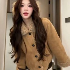 批发复古加绒加厚麂皮棉衣<b class='q'>外套</b>女冬季2025新款小个子翻领保暖短款上衣
