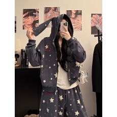 批发实拍亚文化Y2K满印星星兔耳朵卫衣<b class='q'>外套</b>两件套女<b class='q'>百搭</b>上衣卫裤套装
