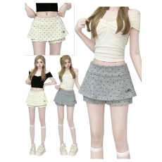 批发实拍韩系波点假两件半身裙女夏季新款辣妹防走光A字包臀裙裤短裙