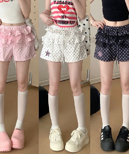 실사 여름 아시아 인 멩 별 도트 무늬 케이크 기타 색상 치마바지 여성 다용도 반바지 여름 새로운
