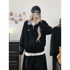 批发实拍美式格纹POLO领撞色开衫夹克2026新款<b class='q'>情侣</b><b class='q'>棒球服</b>宽松<b class='q'>外套</b>女