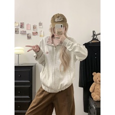 批发实拍美式格纹POLO领撞色开衫夹克2026新款<b class='q'>情侣</b><b class='q'>棒球服</b>宽松<b class='q'>外套</b>女