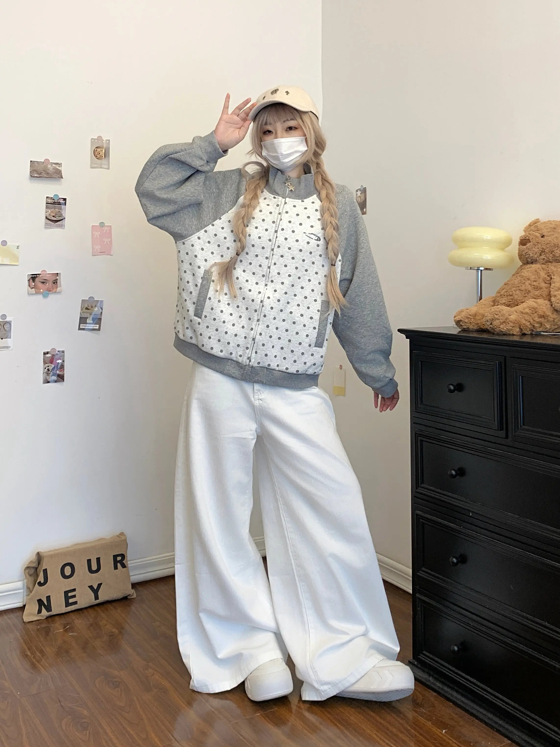 도트 패턴 스탠드 칼라 가디건 상세 이미지 8