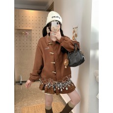 实拍刺绣长袖翻领开衫卫衣秋季新款麂皮短外套女