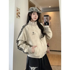 批发实拍<b class='q'>明星</b><b class='q'>同款</b>三条杠荔枝纹PU皮衣外套女2026秋季运动夹克
