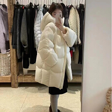 批发Hello家羽绒棉服女<b class='q'>中长款</b>茧型简约连帽花苞宽松加厚外套2025新款
