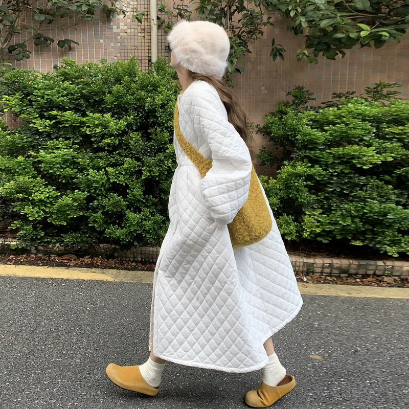 大码韩国东大门长款菱格棉服女冬季网红原创新款棉袄超好看外套潮