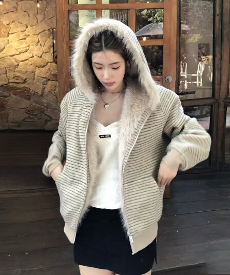 스트라이프 프로필 모양 모피 칼라 두꺼운 면 옷 남자 폭발 2026 새로운 좌 산 조각 여성 코트 머저리