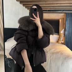 批发冬季新款毛领收腰显瘦小个子短款羽绒棉服外套女