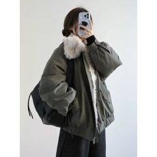 批发2026冬季新款工装风羊羔毛派克服羽绒棉衣女宽松保暖韩系棉袄外套