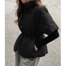 批发韩国2026温柔抽绳收腰坎肩中袖棉衣外套<b class='q'>马甲女</b>冬新款