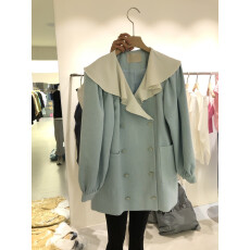 批发韩国东大门女装2025秋冬新款设计感小众荷叶边拼接双排扣<b class='q'>西装</b>