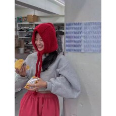 批发韩国东大门2025秋冬新款时尚保暖半包头甜美纯色针织系带帽