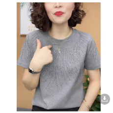 批发<b class='q'>妈妈装</b>圆领洋气纯色烫钻小衫时尚夏季短袖T恤减龄百搭女<b class='q'>上衣</b>
