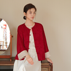 批发开门红新中式对襟盘扣提花外套老钱风唐装上衣