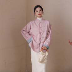 批发新中式粉色/青色两面穿外套早秋高级感盘扣上衣