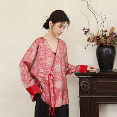 批发新中式风衣蛇年红八达晕高级感宋锦外套盘扣上衣