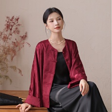 批发新中式国风唐装深红外套早秋2024短款宋锦上衣