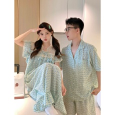 批发实拍韩版甜美小清新蕾丝格纹清凉舒适夏<b class='q'>情侣</b><b class='q'>家居服</b>套装睡衣