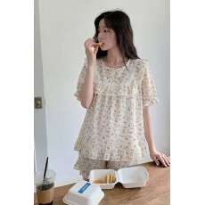 批发实拍韩版甜美舒适提花<b class='q'>全棉</b>公主风少女可爱夏季短袖套装<b class='q'>睡衣</b>家居服