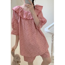 批发实拍<b class='q'>韩版</b>复古小碎花纯棉袖睡衣套装家居服可外穿