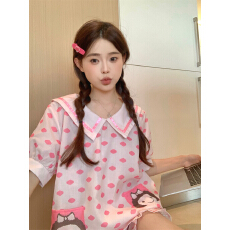 批发实拍韩版甜美少女学生<b class='q'>动漫</b>印花夏季短袖短裤睡衣家居服