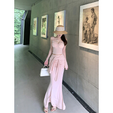 批发实拍性感<b class='q'>针织</b>扭结吊带+<b class='q'>圆领</b>长袖防晒<b class='q'>开衫</b>+包臀鱼尾裙半身裙套装女