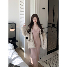 批发实拍性感法式优雅<b class='q'>蕾丝</b>拼接针织吊带连衣长裙+慵懒宽松开衫外套女