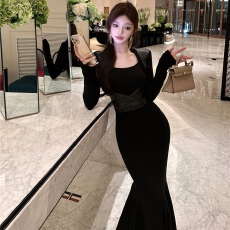 批发实拍秋冬性感步步生莲高腰显瘦气质修身包臀鱼尾裙<b class='q'>连衣裙</b>长裙女