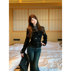 批发实拍秋冬复古可拆卸<b class='q'>裙</b>摆双排扣显瘦呢子外套收腰连衣<b class='q'>裙</b>女