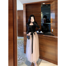 批发实拍秋季坎肩撞色蝴蝶结系带显瘦<b class='q'>连衣裙</b>长裙女