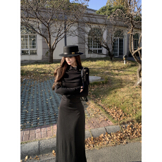 批发实拍秋冬复古性感优雅气质披肩收腰显瘦针织连衣裙<b class='q'>长裙女</b>