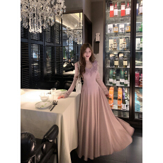 批发实拍复古性感V领温柔蕾丝花边大摆<b class='q'>连衣裙</b>收腰显瘦长裙女