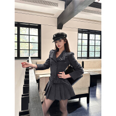 批发实拍秋冬圣诞红毛呢西装收腰显瘦百褶裙外套<b class='q'>连衣裙</b>女