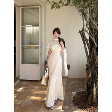 批发实拍夏季<b class='q'>性感</b>法式雪纺罩衫防晒衫+斜肩收腰显瘦<b class='q'>连衣裙</b>包臀长裙女