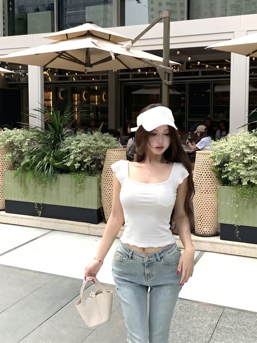 실사 여름 섹시함 순수한 욕망 바람 광장 칼라 프릴 슈퍼 편안한 가면 티셔츠 맨위 여성
